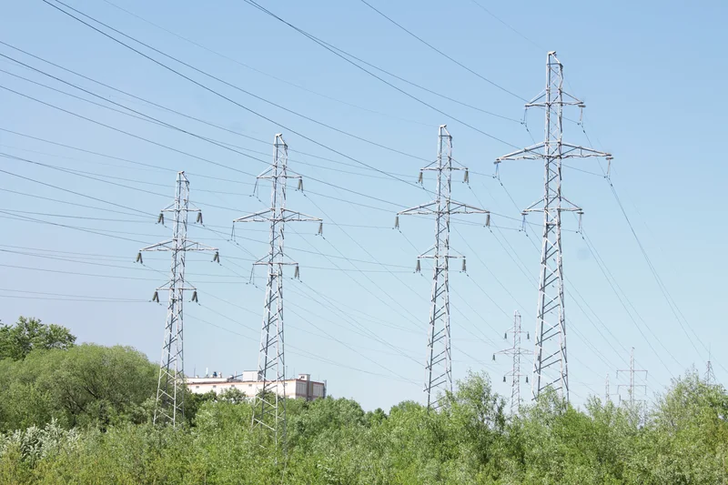 Electricity transmission towers and power lines